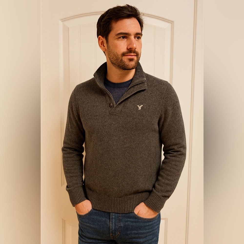 Vintage American Eagle Crewneck Sweater Men’s Size Small EUC Zip/Button Neck